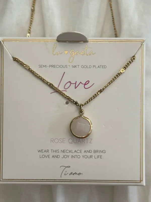 Gold Plated Pink Rose Quartz Stone Necklace - Image 2