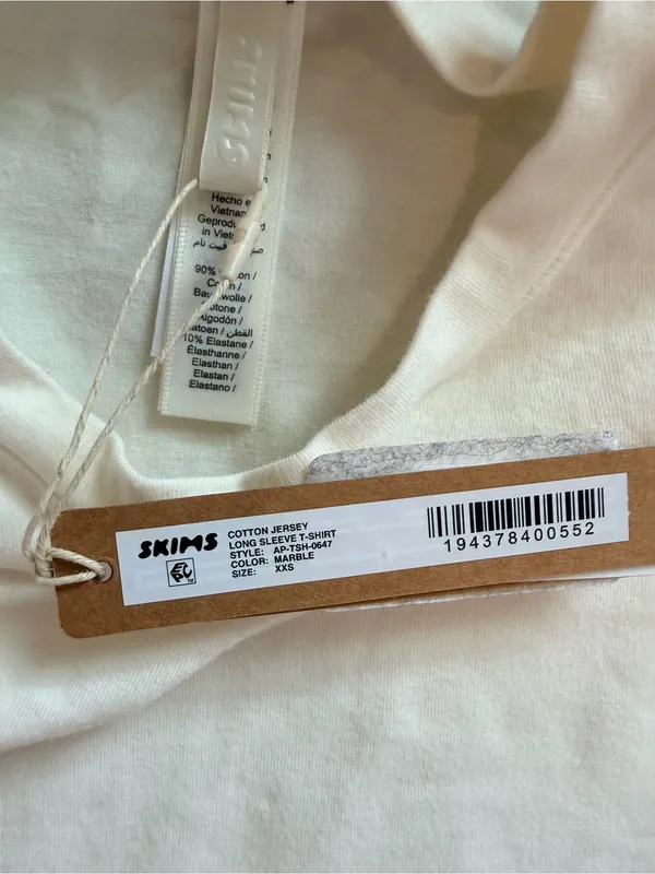 Skims cotton jersey LONG SLEEVE T-SHIRT women's size XXS in marble NWT - Image 6