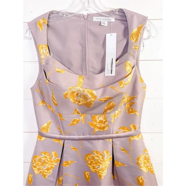 NWT Kay Unger Women's Floral Jacquard Sleeveless Midi Dress Lilac Gold Size 6 - Image 5