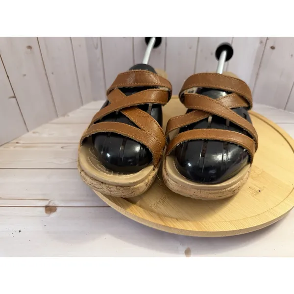 Crocs Womens 9 Brown A Leigh Strappy Cork Wedge Slip On Sandals - Image 3