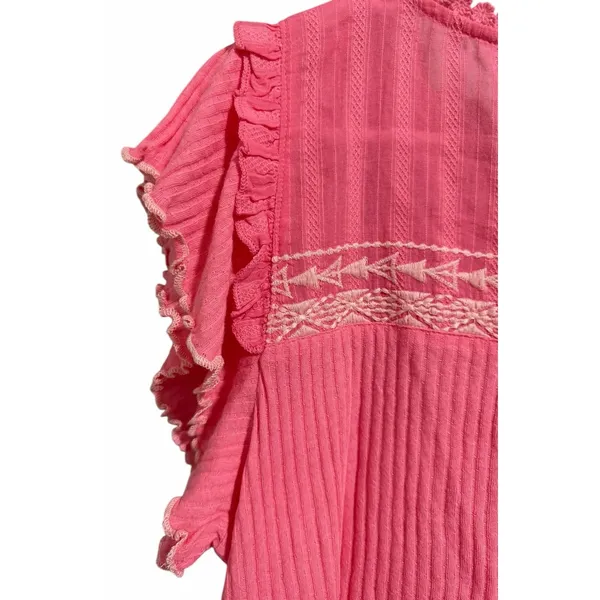 Free People Sarafina Embroidered Top‎ Pink Rose Women's Size Small - Image 8