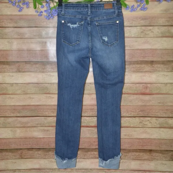 Judy Blue Skinny Jeans Ladies 3 26 Distressed Stretch Denim Pants Raw Cuffed Hem - Image 5