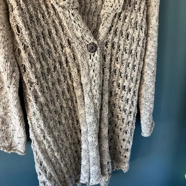 Soft Surroundings 4X Open Knit Beige Duster Cardigan Long Sleeve One Button Boho - Image 6
