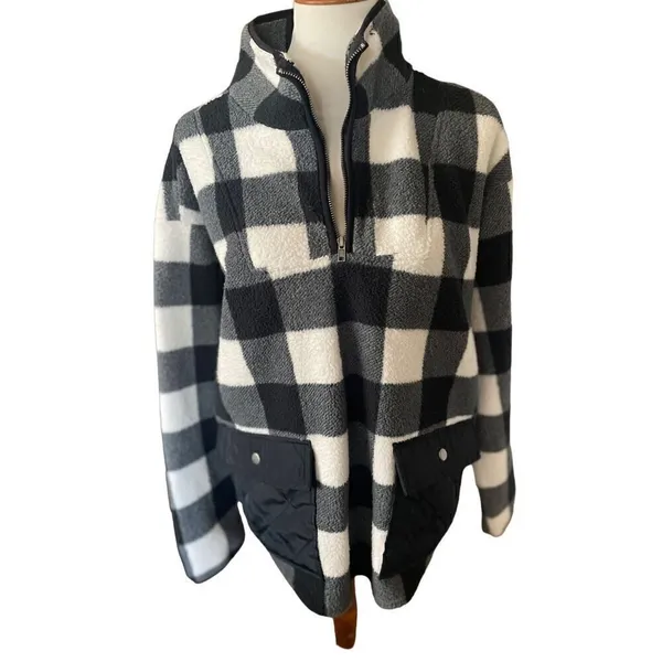 Como Vintage Black and White Checkered Half Zip Mock Collar Pullover Size XL - Image 8