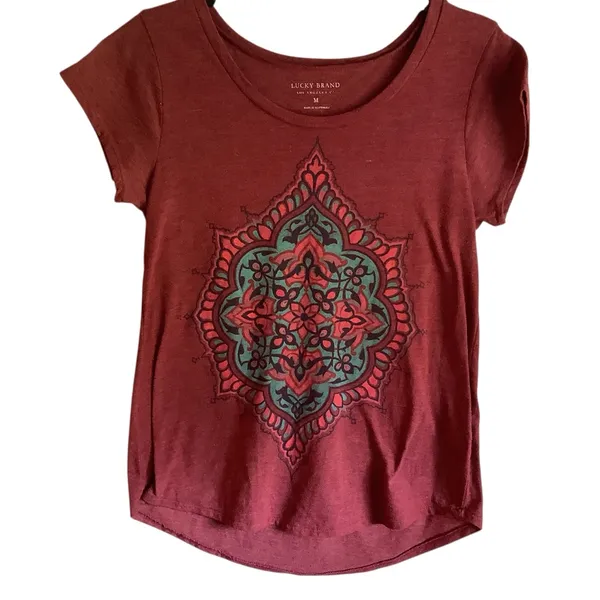 Lucky Brand Women's Burgundy Mandala Tee WORN ONCE - Image 3