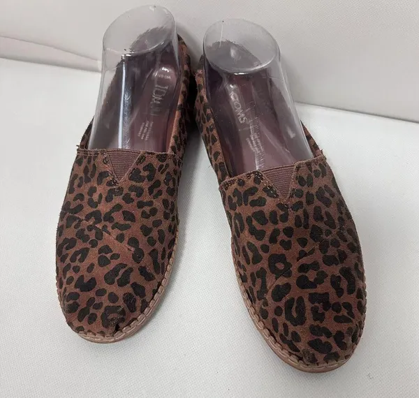 Toms Loafers Alpargata Slip On Brown Black Suede Leopard Print Flats Casual 8 - Image 2