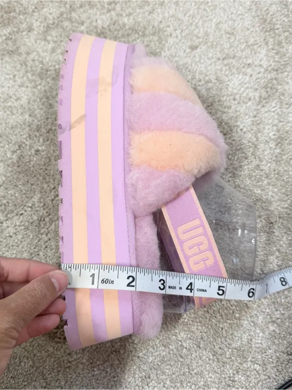 UGG Women’s Disco Stripe Combo Fluff Primrose Pink Slide Flatform 7 - Image 6