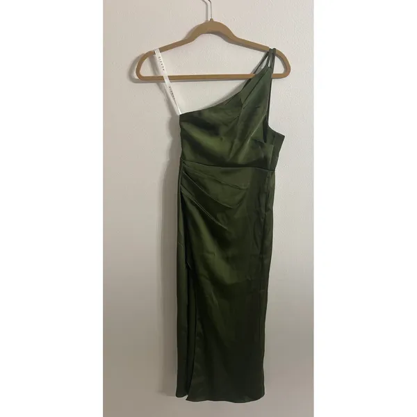Azazie Maron Junior Olive Green Satin Maxi Dress Bridesmaid Women's Size J10 - Image 2