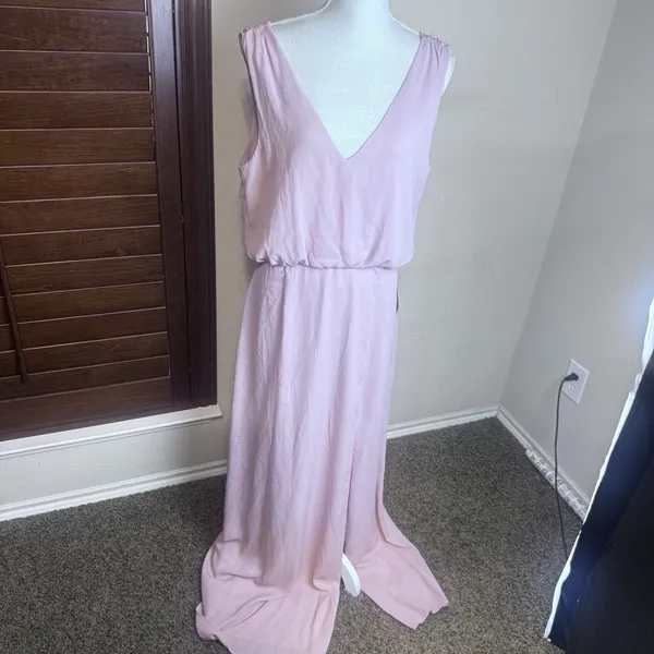 NWT WAYF Blush Pink Bella Blouson Column Gown Maxi Formal Dress Sz L Long - Image 6