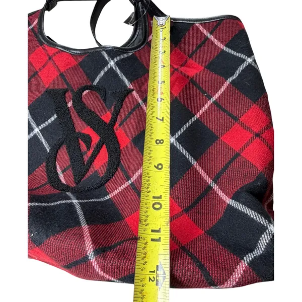 Victoria's Secret Plaid Overnight Bag Red Black Travel Weekender‎ Large Handbag - Image 5