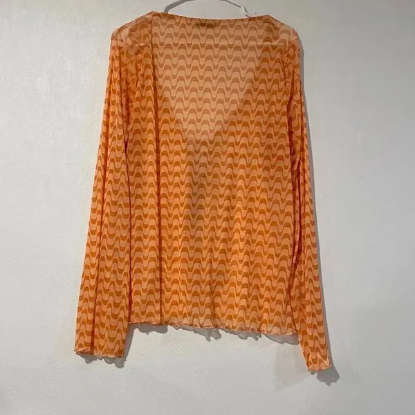 Dippin Daisys Mesh Tie Front Long Sleeve Top Peach Retro - Image 3
