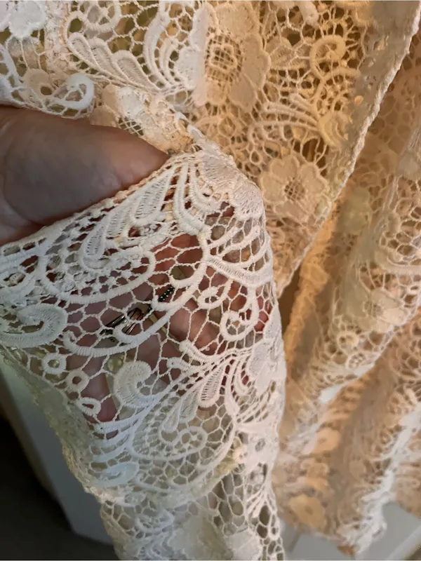 Chico's Cream Lace Longline Trench Coat Sz 2 Chicos sizing - Image 8