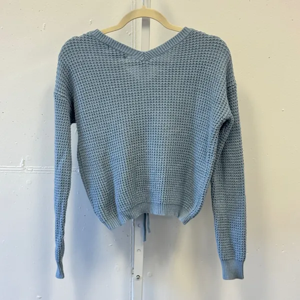 Sincerely Jules Blue Waffle Knit Cinched Front Drawstring‎ Sweater Size Medium - Image 2