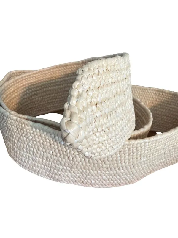 Woven Belt Gold Oval Buckle Raffia Wrapper Adjustable 4.5" Buckle 41" - Image 4