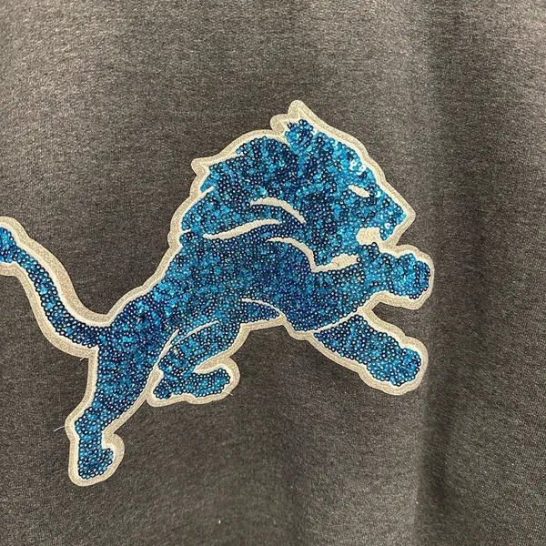 Gildan Detroit Lions sweatshirt! Sequin glitter bling lions logo gray size Large! - Image 2