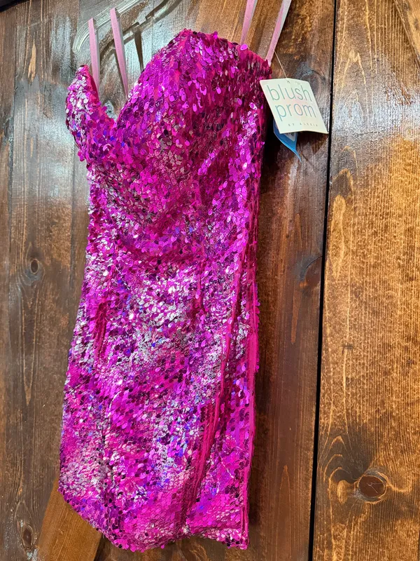 Blush Prom Sequin Pink Dress strapless - Image 5