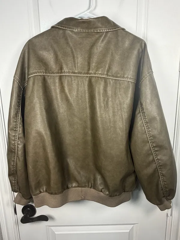 Princess Polly Goldsmith Faux Leather Oversized Bomber Jacket in Washed Brown - Image 4