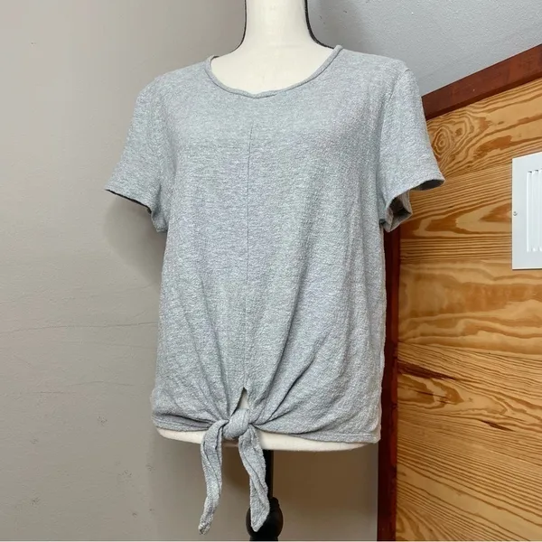 Madewell Texture & Thread Modern Tie-Front Top in Heather Pelican Grey Medium - Image 5