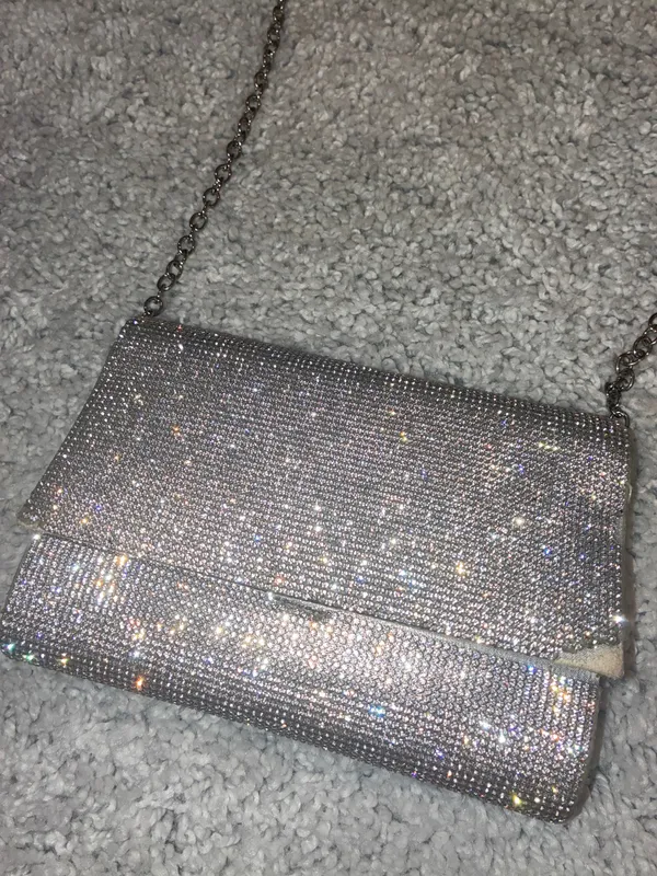 Silver Sparkly Evening Bag Missing Rhinestones and Minor Staining as Pictured - Image 2