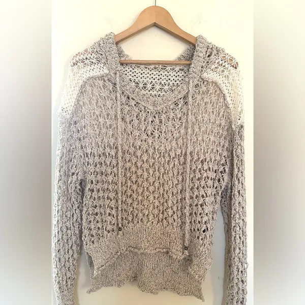POL Women's‎ Natural V-Neck Felaxed Hoddie Knit Crochet Sz Small - Image 2