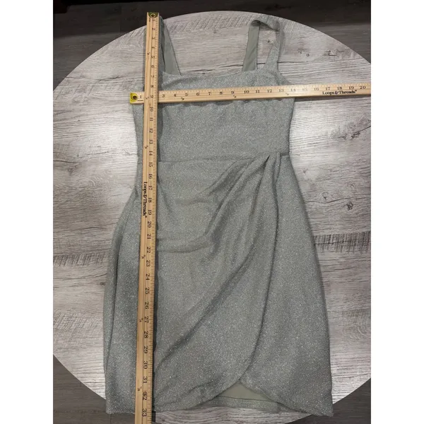 Mi Ami Silver Metallic Shimmer Ruched Cocktail Dress Medium NWT Party Mini - Image 9