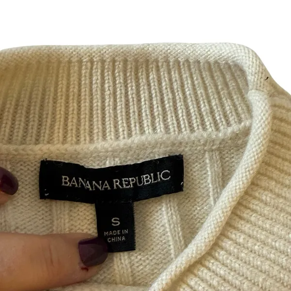 Banana Republic Womens Ivory Ribbed Roll Neck Sweater Merino Wool Cashmere Small - Image 6