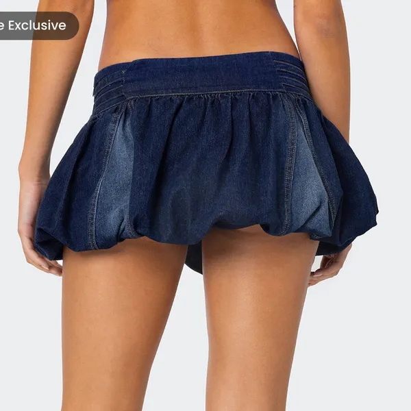 Edikted Double Belted Denim Bubble Skort NEW - Image 3