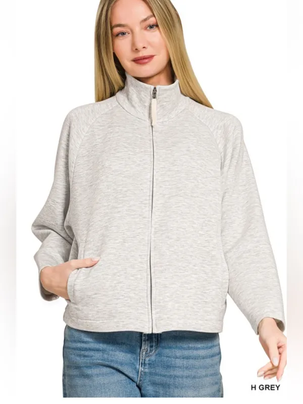 ZENANA Premium scuba full zip jacket in Heather gray size large relaxed fit - Image 3
