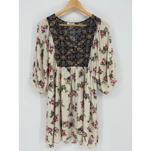 Umgee Floral Paisley Boho Tunic Dress‎ Womens Small Ivory Floral Paisley Peasant - Image 2