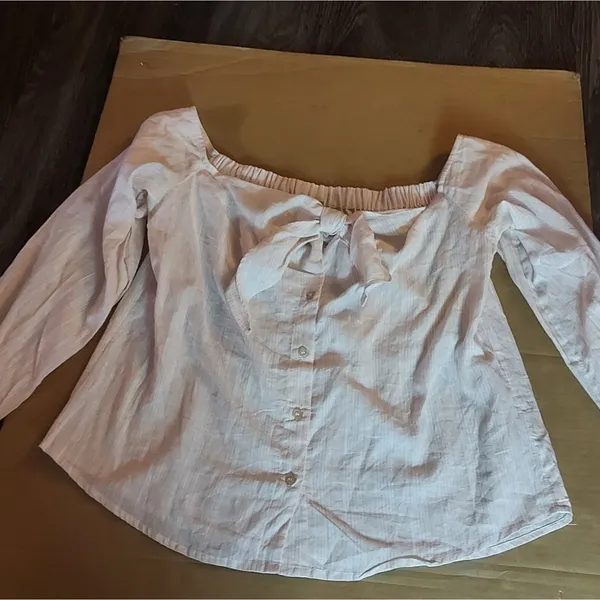 Free People Hello Beautiful Off Shoulder Linen Knit Top Tie Front S NEW Nautical - Image 3