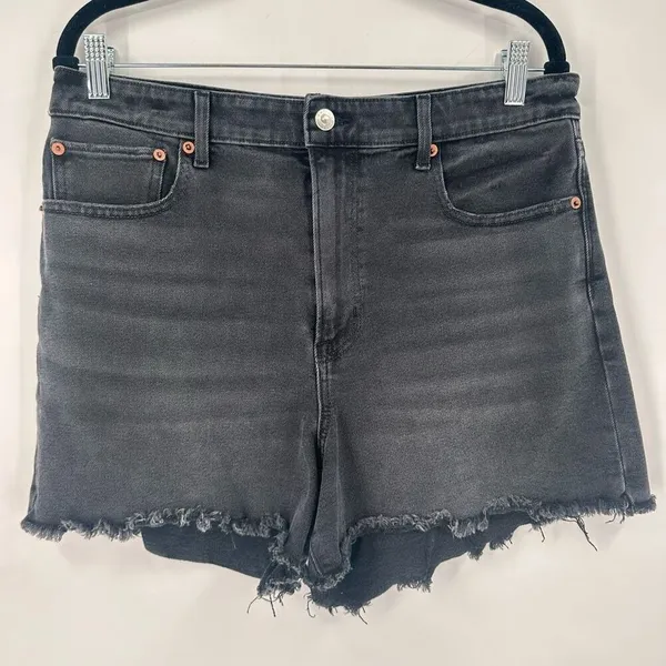 American Eagle Black 90s Boyfriend‎ Distressed CutOff Hi Rise Denim Shorts Sz 12 - Image 2