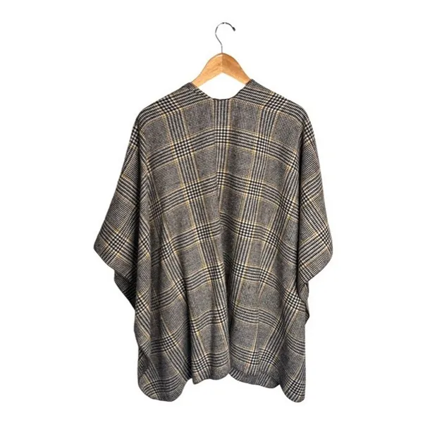 Beige Checkered Shawl 6 Feet Wide Viscose Beige Brown Yellow Retro Preppy - Image 4