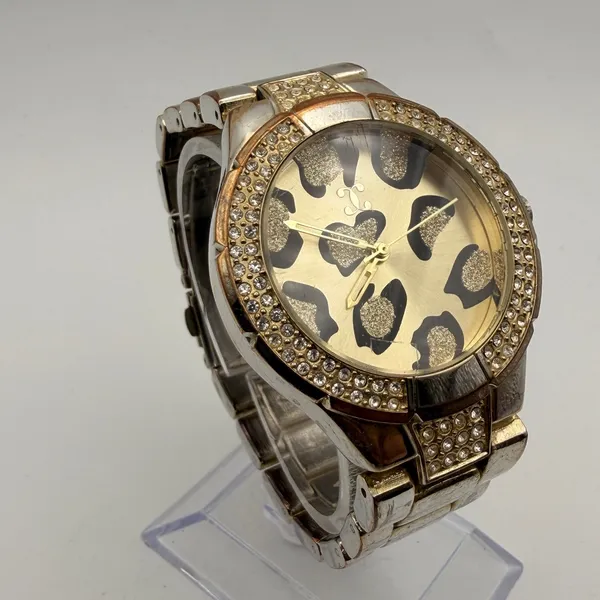 Charming Charlie Gold-Tone Leopard Print Watch with Rhinestone Bezel New Battery - Image 3