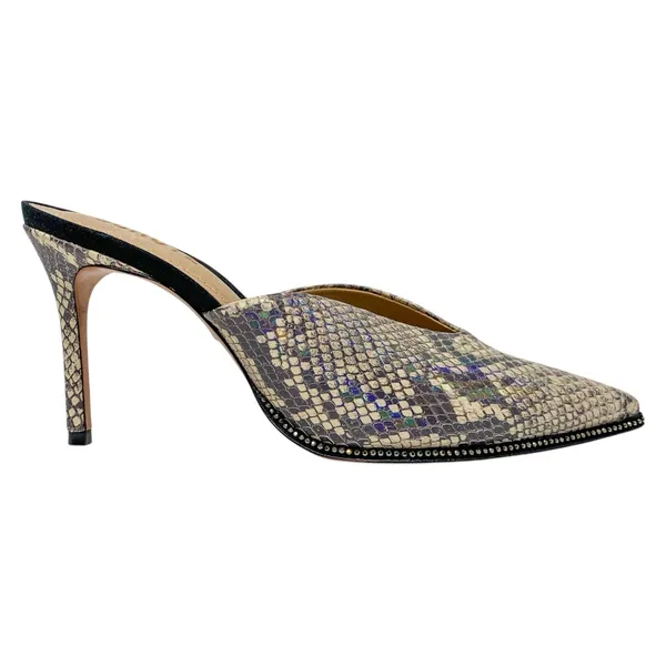Schutz Heliconia Iridescent Snake Embossed Leather Crystal Trim Mule Heels 7.5 - Image 4