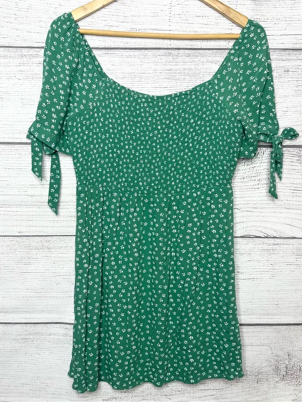 American Eagle Green Floral Tie Sleeve Smocked SquareNeck Mini Dress Size Medium - Image 11