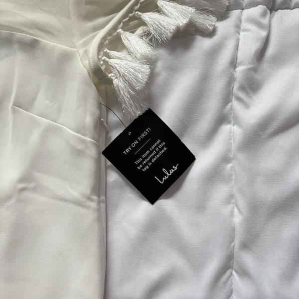 NEW Lulus‎ Iced Latte Dress Womens Medium White Shift Tassel Wedding Cocktail - Image 3