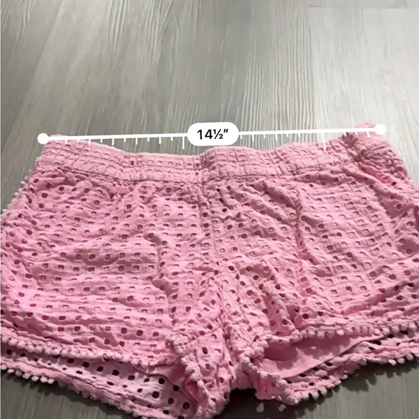 Lilly‎ Pulitzer for Target Pink Eyelet Pom Pom Hem Mid Rise Pull-On Shorts Sz M - Image 6