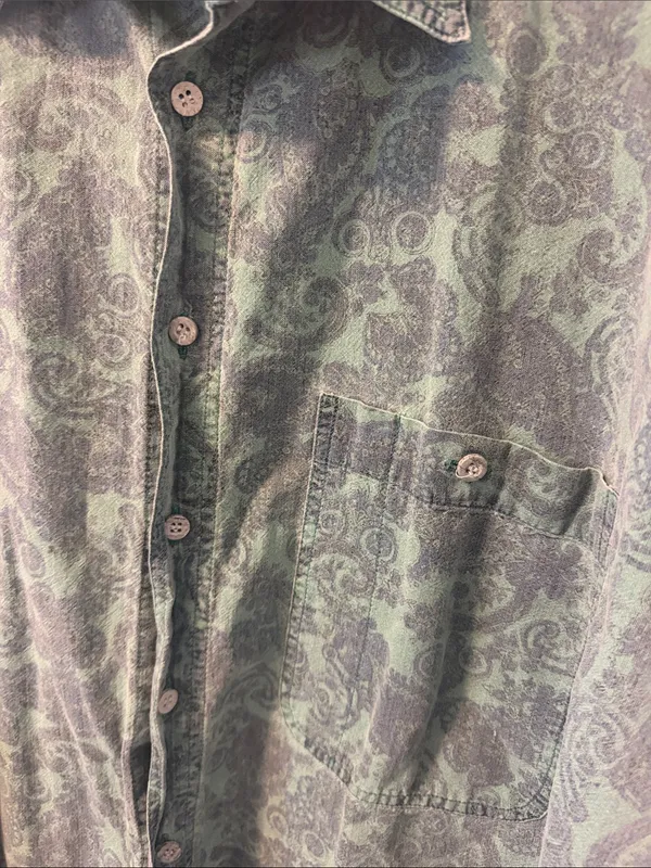 Vintage 80s Pier Connection Green Paisley / Abstract Print Western Shirt - Size - Image 5