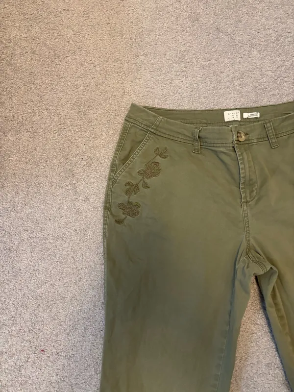 A New Day Olive Green Floral Embroidered Slim Pants - Image 3