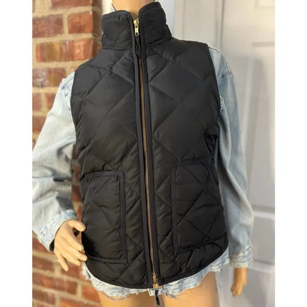 J.Crew Navy Diamond Quilted Puffer Vest Two-Way Zip Women’s XXS - Image 2