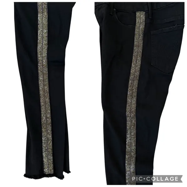 MOTHER Denim High Waisted Looker Ankle Fray Guilty Flash Black Embellished 28 - Image 10