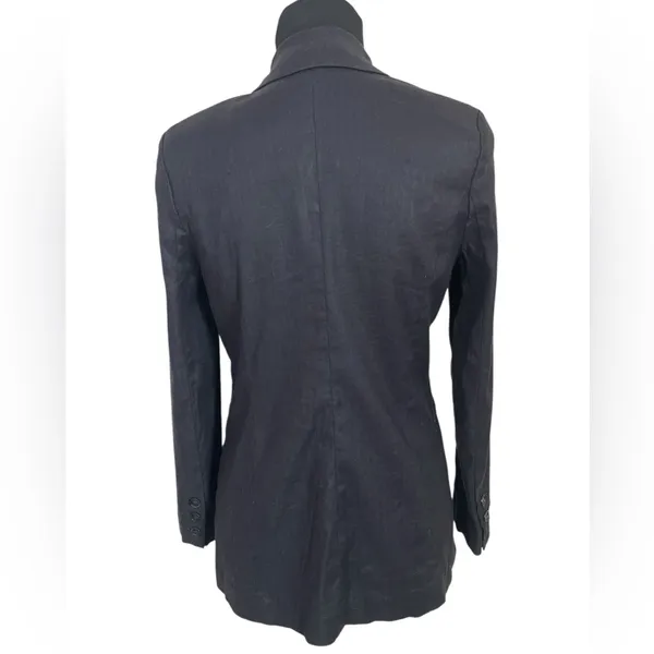 Evereve Minimalist Alexa Black Linen Double-Breasted Blazer Career Office Work - Image 5