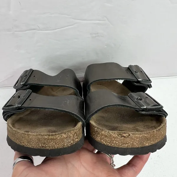Birkenstock Arizona Size 37 US 6 6.5 Leather Sandals Anthracite Metallic Pewter - Image 9