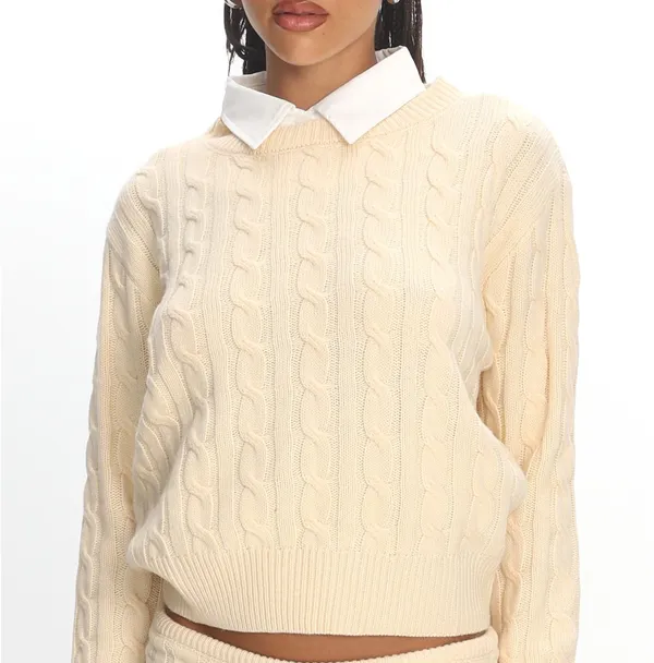 NWT Lioness x Revolve Coastal Cable Knit Collared Polo Sweater in Butter Cream - S - Image 2