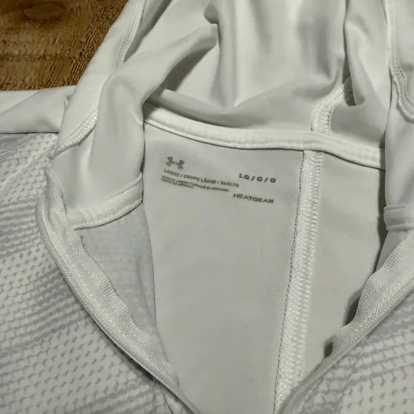 Under Armour Women's White Gray Loose Heatgear Hooded 1/4 Zip Longsleeve Sz L - Image 5