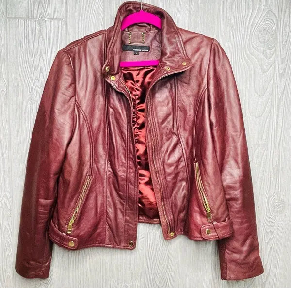 Wilson's Leather brown / red long sleeve soft jacket coat genuine leather large - Image 8