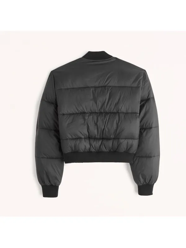 NWOT Abercrombie & Fitch Snap-front Cropped Black Puffer Bomber Jacket - Image 3