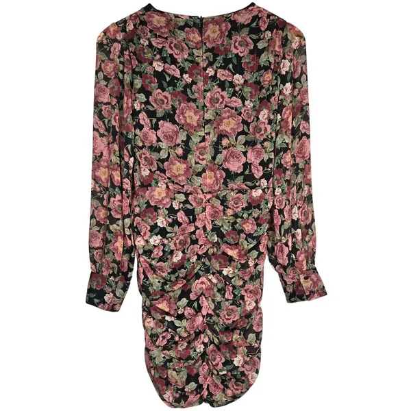 MNG Mango Women's Floral Long Sleeve‎ Mini Dress Ruched Bodycon V Neck - Image 2
