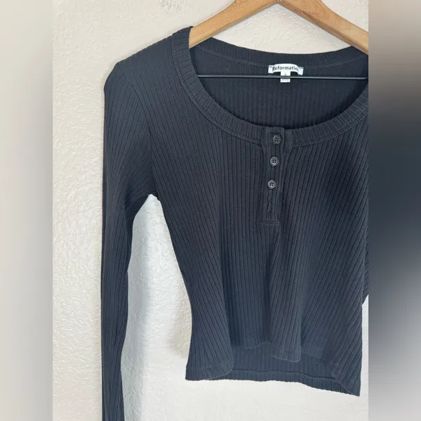 Reformation Billie Knit Top Ribbed Cropped Black Long Sleeve Medium $98 - Image 9