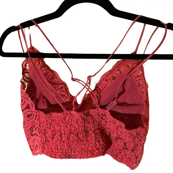 Free People Pink Lace V-Neck Crop Top Cross Back Straps Bralette Boho Women's L - Image 2